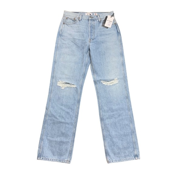 RE/DONE 90s High Rise Loose Bleach Destroyed Jeans Straight Leg Button Fly - Picture 12 of 14